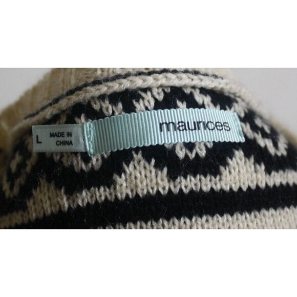 Maurice's Women Black & Cream Sweater Dress SZ L Stretchy Crew Neck 3/4 Sleeve - Picture 7 of 9